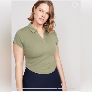 Ultralite Rib-Knit Cropped Polo Shirt